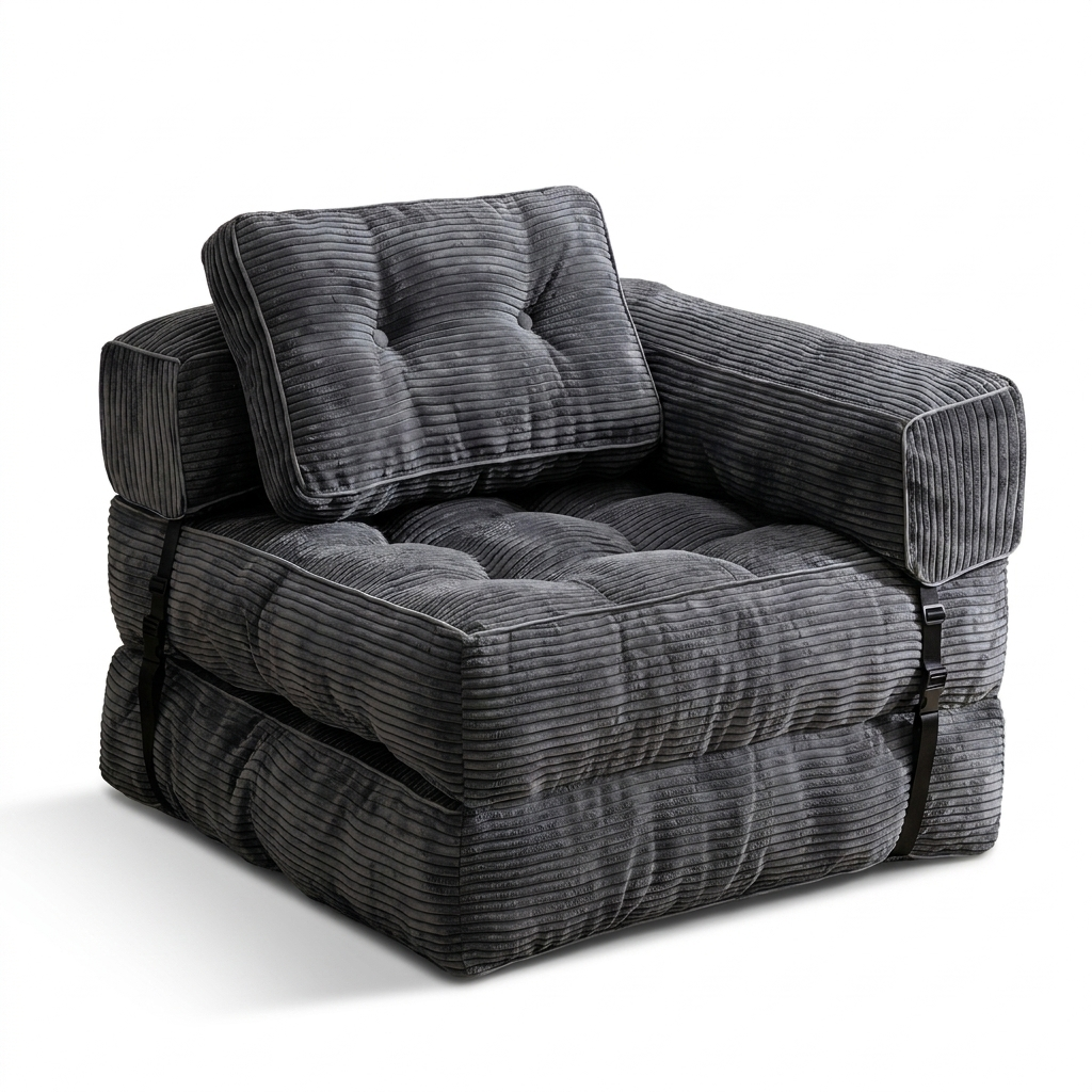 Le Nomi - Fauteuil convertible de sol velours cotele gris anthracite