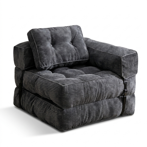 Le Nomi - Fauteuil convertible de sol velours cotele gris anthracite